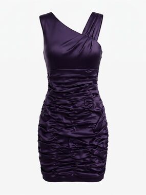 Calvin Klein One-Shoulder Ruched Satin Dress — Deep Purple